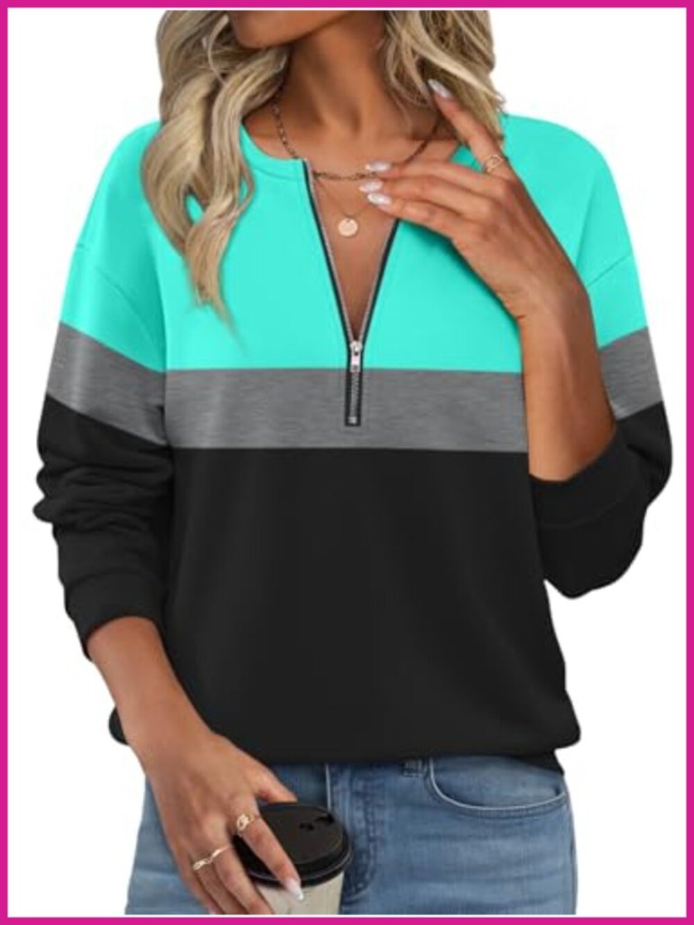 Fleece Lined Half Zip Pullover Sweatshirt Long Sleeve Relaxed Fit